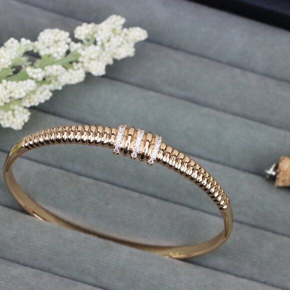 Chic Rose Gold Bangle with Textured Bead Design, XPBL0564 - Picture 1 of 12